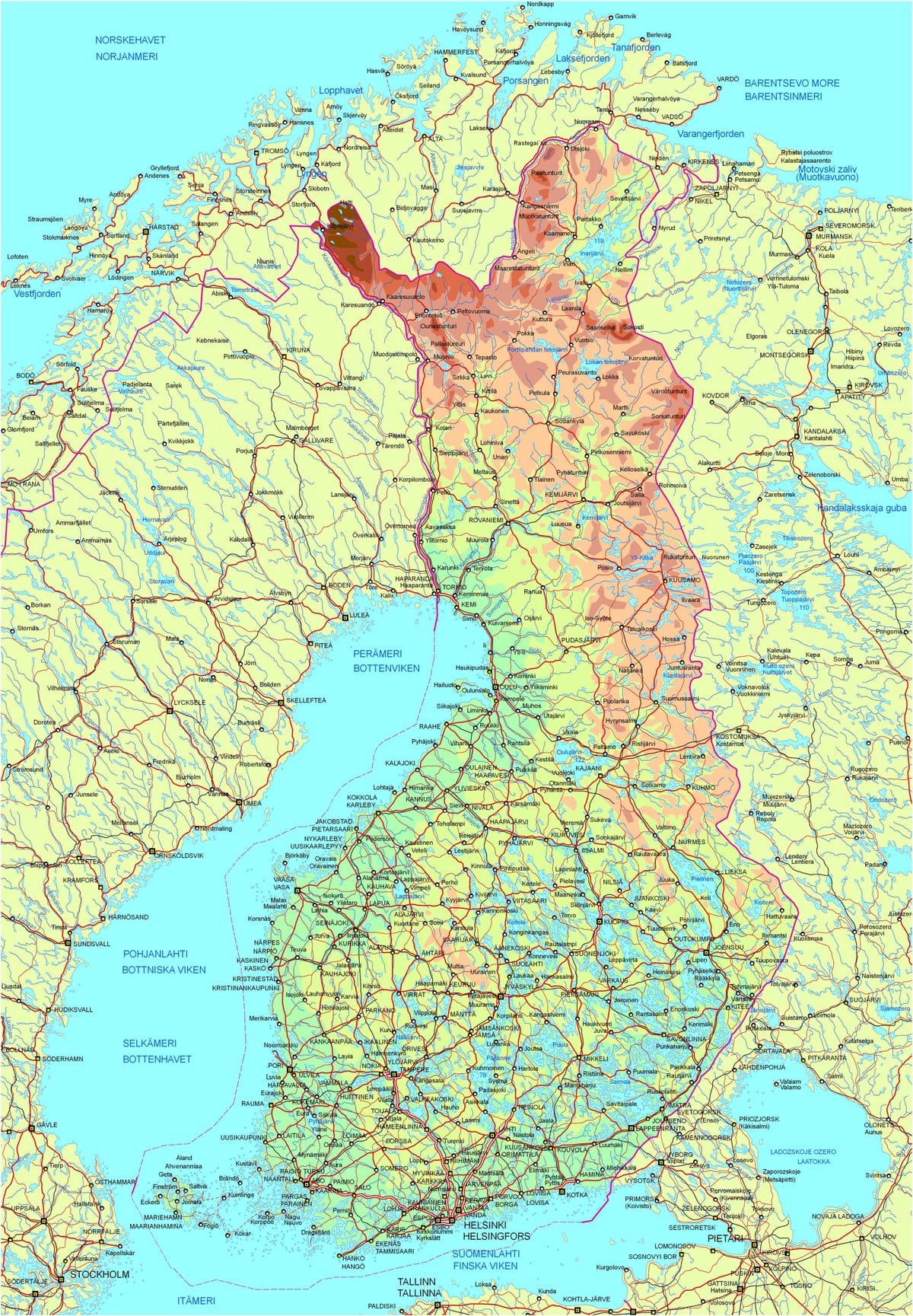 Mapa Finska silnici