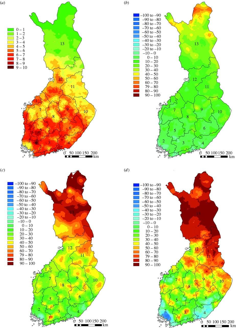 Mapa Finska klimatu