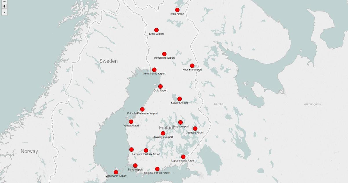 Mapa Finska letišť
