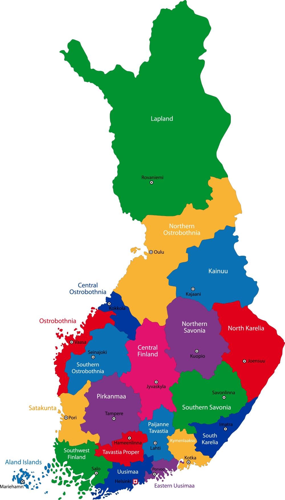 Finsko provincií mapě