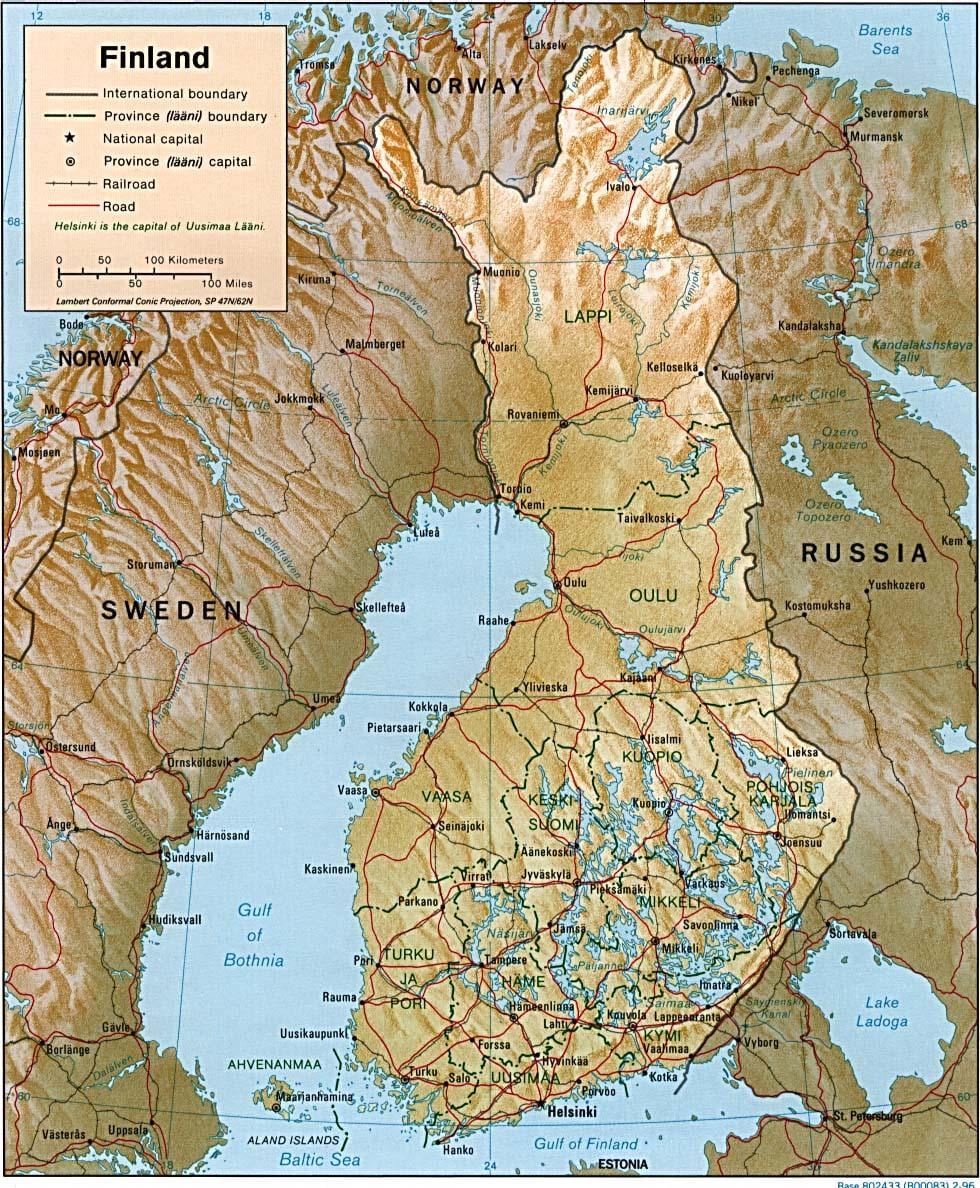 Mapa Finska topografické