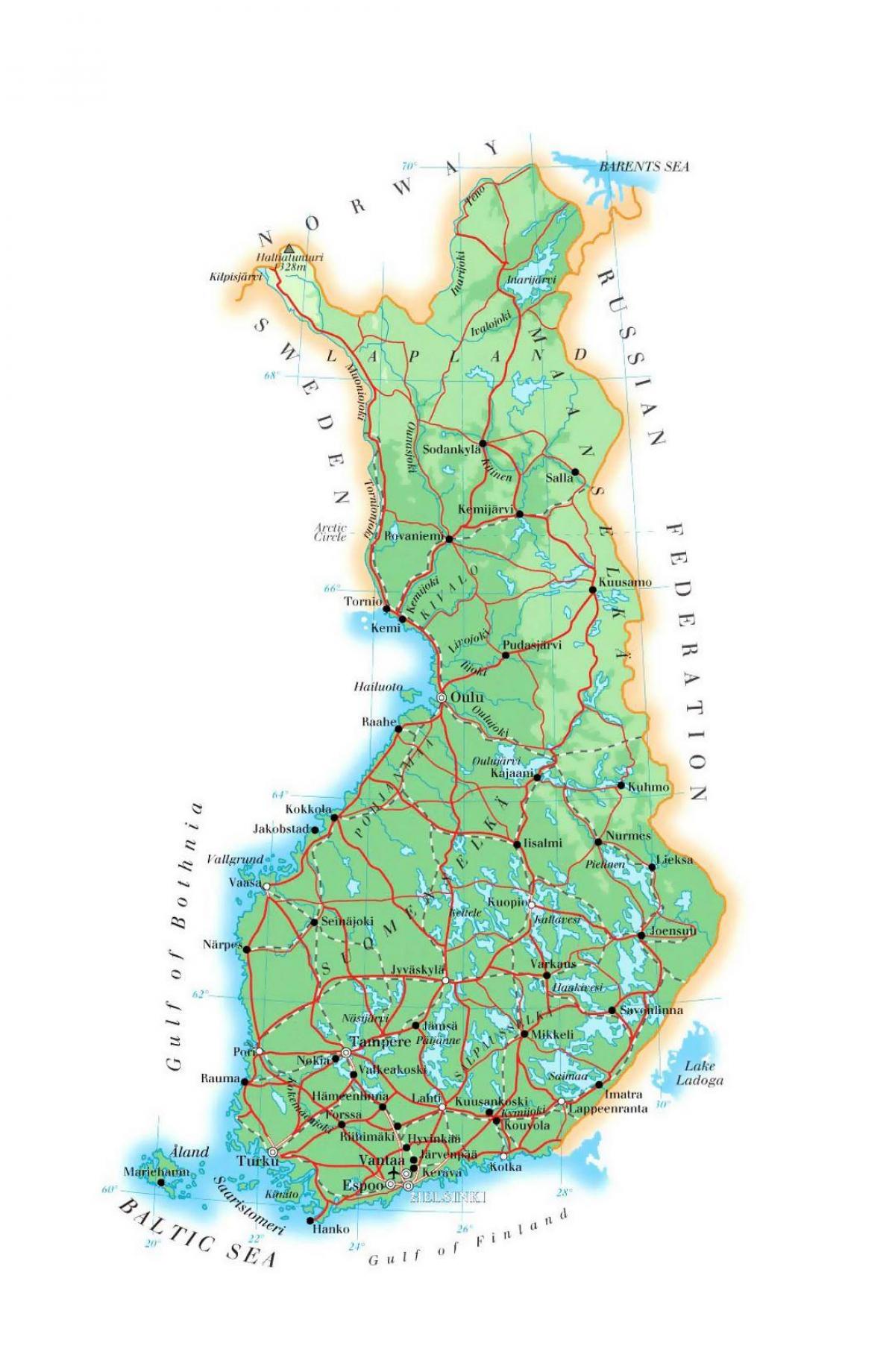 Mapa Finska nadmořská výška