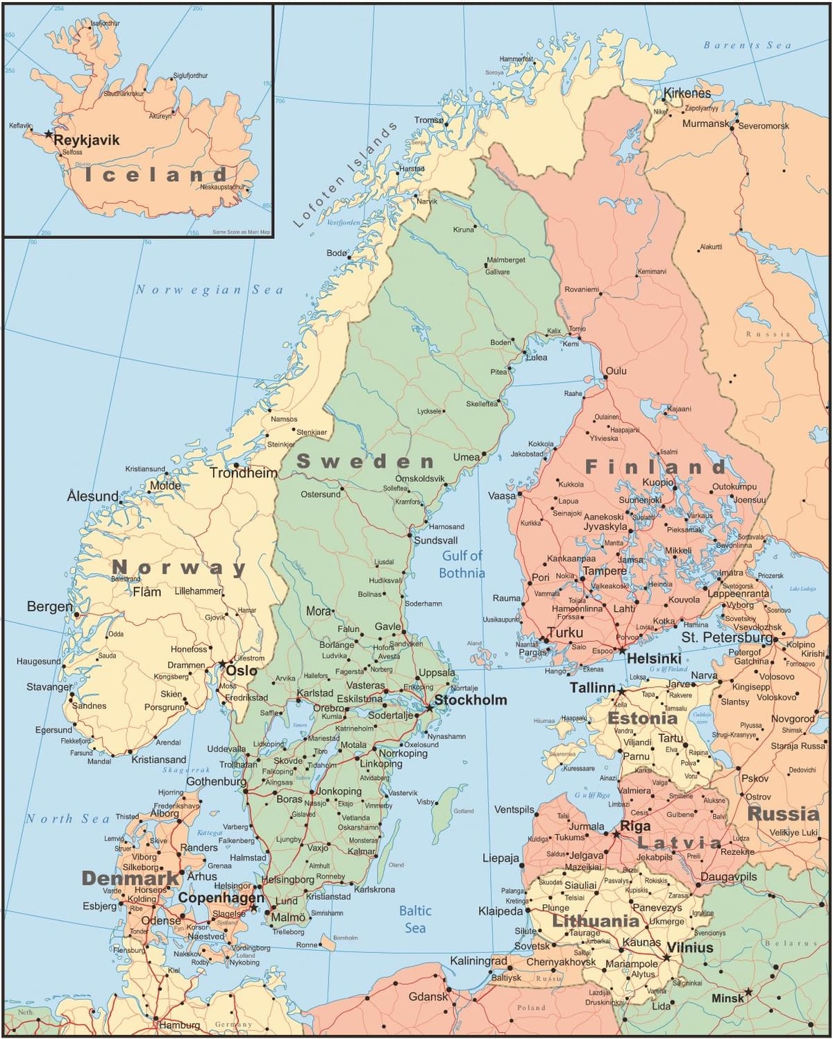 Mapa Finska a okolních zemí