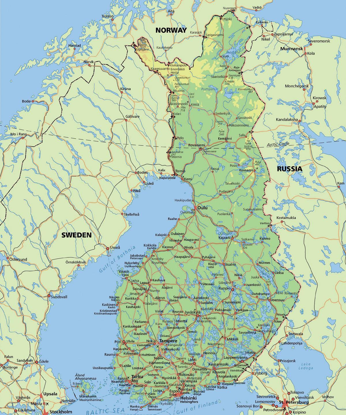 Mapa polárním kruhem ve Finsku