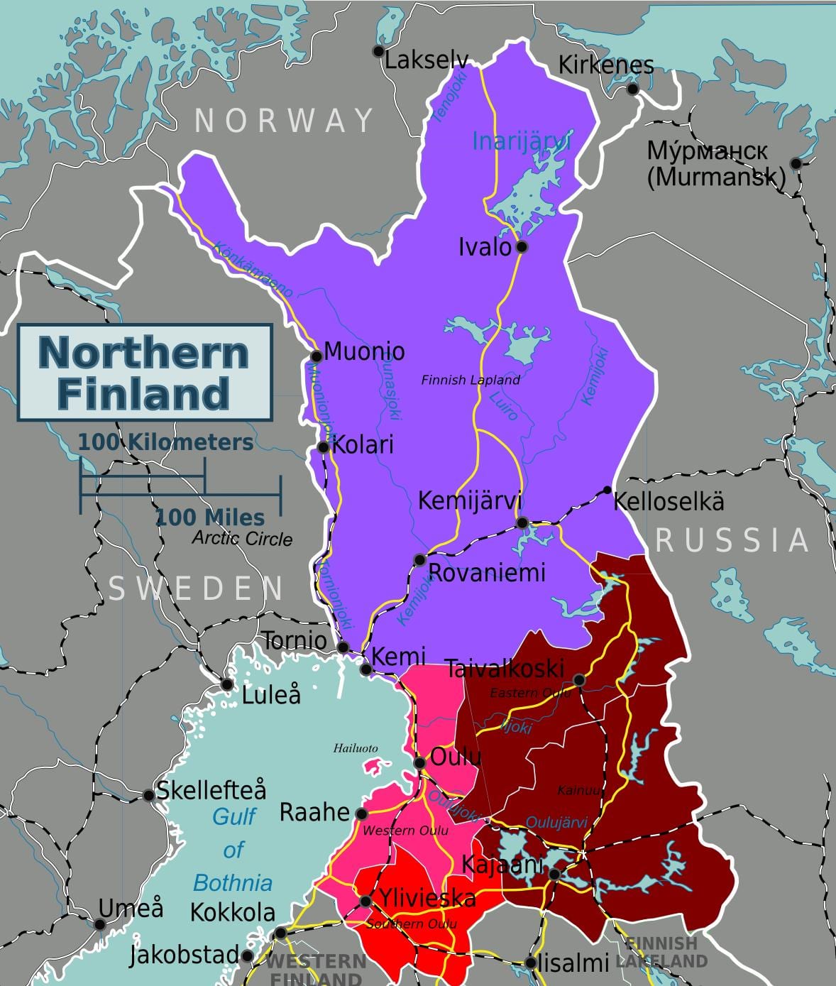 Mapa severní Finsko