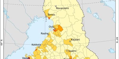 Finsko hustota obyvatelstva mapě