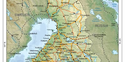 Mapa fyzické Finsko