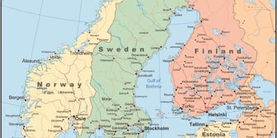 Mapa Finska a okolních zemí